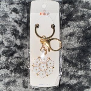 Gold and White Floral Keychain/Bag Charm
